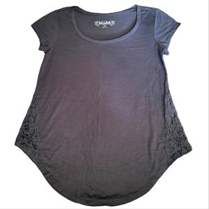Mudd scoop neck tee grey womens xs lace detail